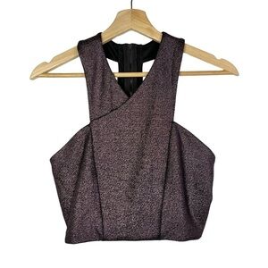 Express Purple Metallic High Neck Cropped Tank Top S